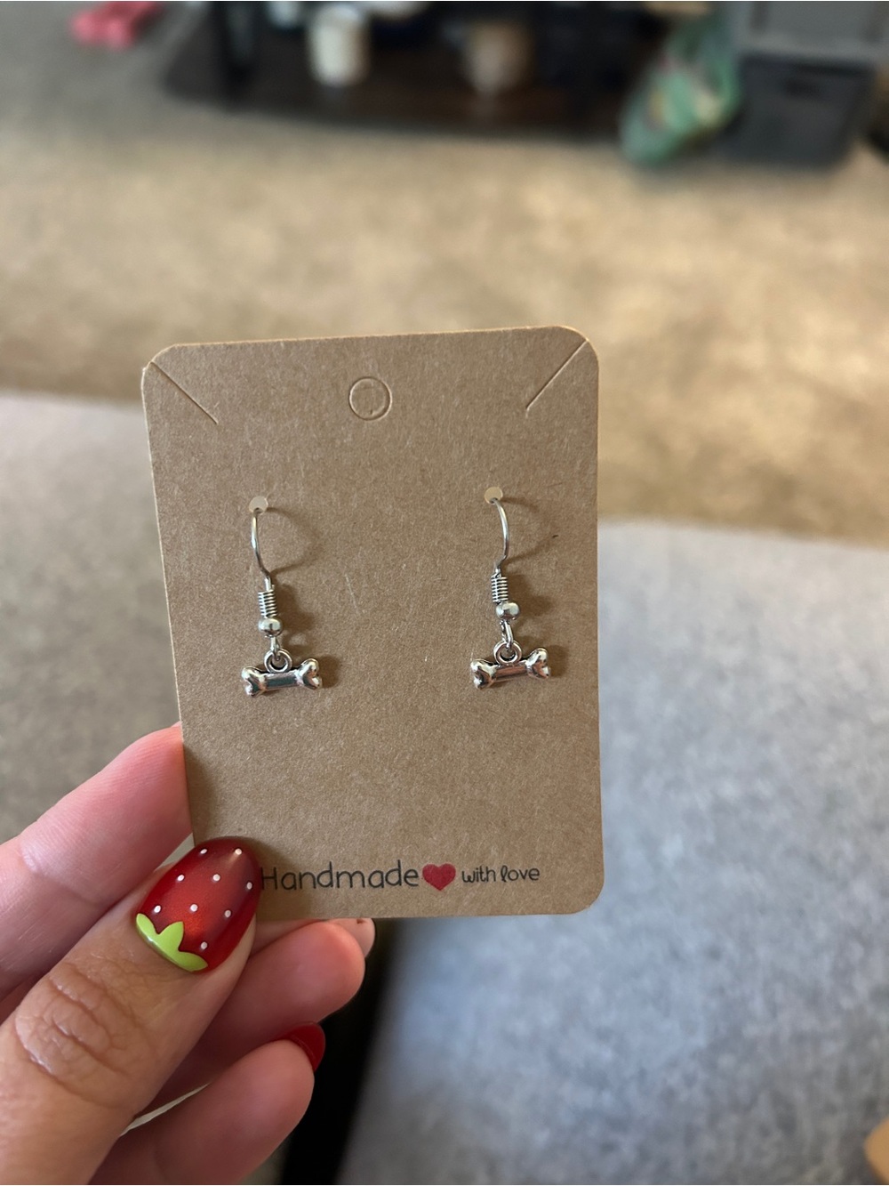 Handmade Silver Bone Charm Earrings - Cute Kids Drop Style